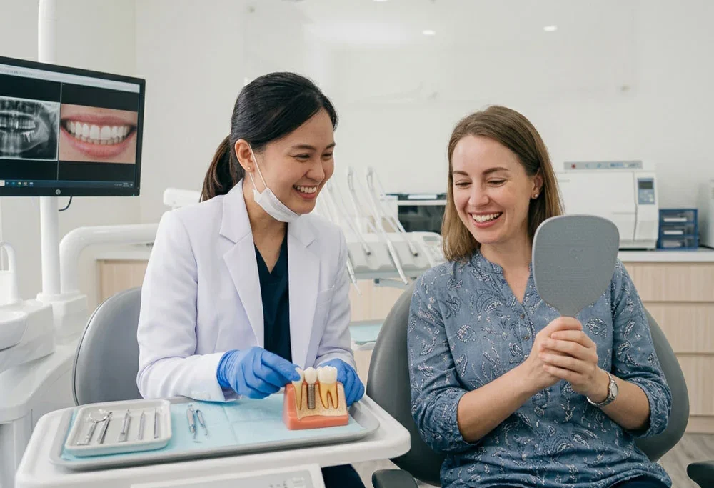 Dental Care & Implant - Dental implant consultation services with a professional dentist in a comfortable treatment room